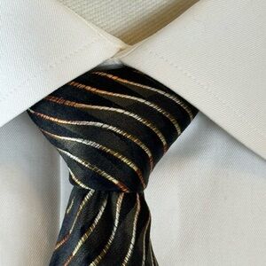 Fusion Men’s Necktie XL - Black Wave Stripe - 100% Silk - Handmade